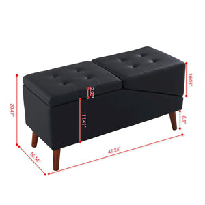 English Elm 2-in-1 Convertible Pet Ramp Footstool Solid Wood Frame Non-slip Surface for Dogs Cats Black W680P495412