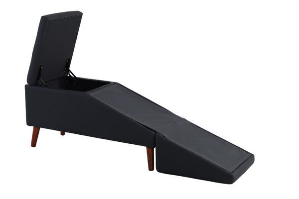 English Elm 2-in-1 Convertible Pet Ramp Footstool Solid Wood Frame Non-slip Surface for Dogs Cats Black W680P495412