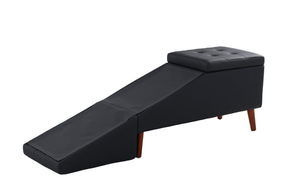 English Elm 2-in-1 Convertible Pet Ramp Footstool Solid Wood Frame Non-slip Surface for Dogs Cats Black W680P495412