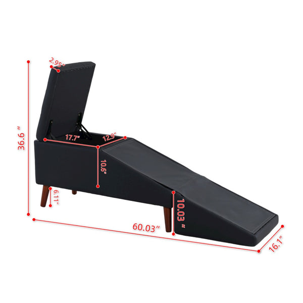 English Elm 2-in-1 Convertible Pet Ramp Footstool Solid Wood Frame Non-slip Surface for Dogs Cats Black W680P495412