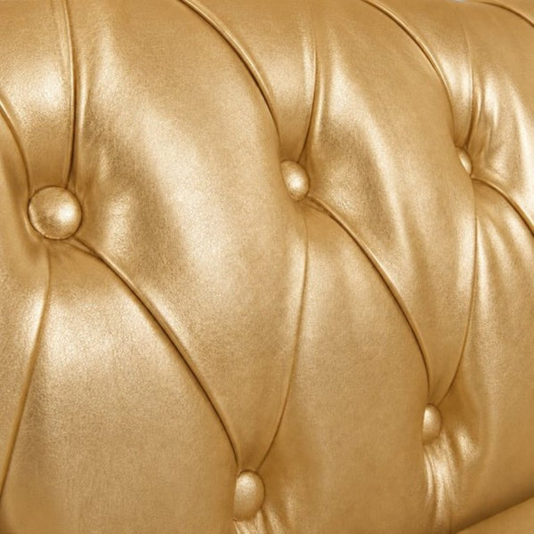 English Elm 84.65 Inch Chesterfield PU Leather Three Seat Sofa with Tufted Back for Living Rooms Gold W680P501741