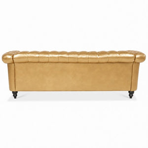 English Elm 84.65 Inch Chesterfield PU Leather Three Seat Sofa with Tufted Back for Living Rooms Gold W680P501741