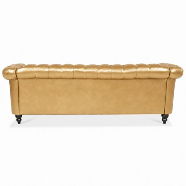 English Elm 84.65 Inch Chesterfield PU Leather Three Seat Sofa with Tufted Back for Living Rooms Gold W680P501741