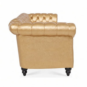 English Elm 84.65 Inch Chesterfield PU Leather Three Seat Sofa with Tufted Back for Living Rooms Gold W680P501741