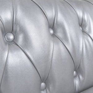 English Elm 84.65 Inch Chesterfield PU Leather Three Seat Sofa with Tufted Back for Living Rooms Silver W680P501753