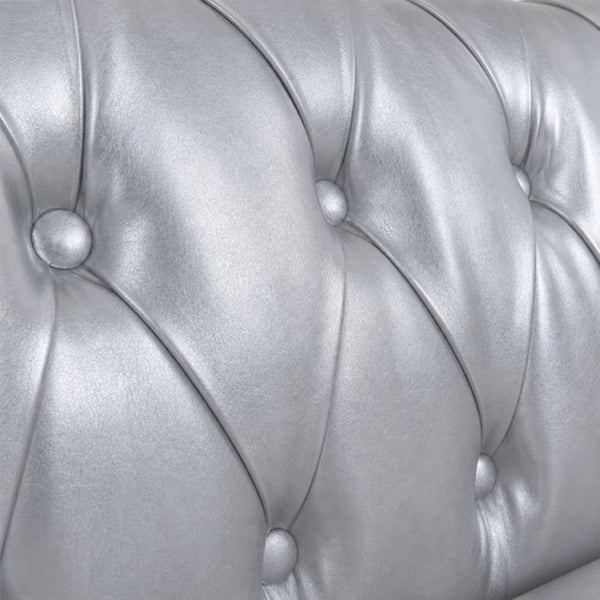 English Elm 84.65 Inch Chesterfield PU Leather Three Seat Sofa with Tufted Back for Living Rooms Silver W680P501753