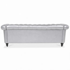 English Elm 84.65 Inch Chesterfield PU Leather Three Seat Sofa with Tufted Back for Living Rooms Silver W680P501753