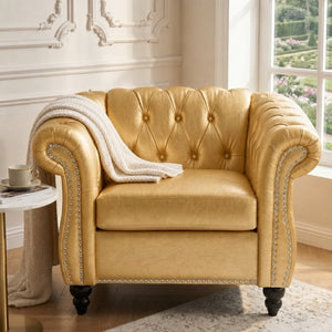 English Elm 1 Seater PU Leather Accent Chair Tufted Button Back with Birch Legs for Living Room W680P501764