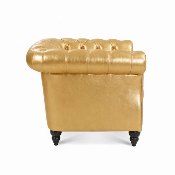 English Elm 1 Seater PU Leather Accent Chair Tufted Button Back with Birch Legs for Living Room W680P501764