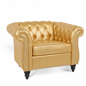 English Elm 1 Seater PU Leather Accent Chair Tufted Button Back with Birch Legs for Living Room W680P501764