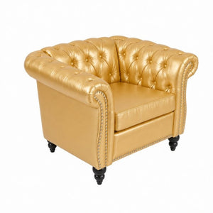 English Elm 1 Seater PU Leather Accent Chair Tufted Button Back with Birch Legs for Living Room W680P501764