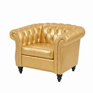 English Elm 1 Seater PU Leather Accent Chair Tufted Button Back with Birch Legs for Living Room W680P501764