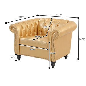 English Elm 1 Seater PU Leather Accent Chair Tufted Button Back with Birch Legs for Living Room W680P501764