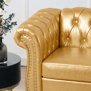 English Elm 1 Seater PU Leather Accent Chair Tufted Button Back with Birch Legs for Living Room W680P501764