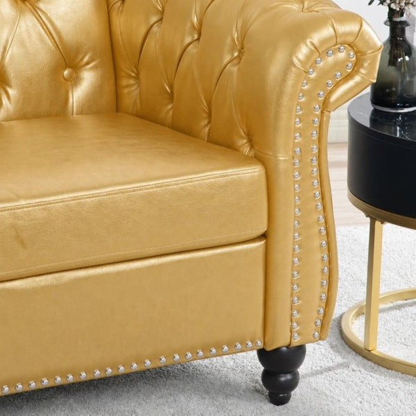 English Elm 1 Seater PU Leather Accent Chair Tufted Button Back with Birch Legs for Living Room W680P501764
