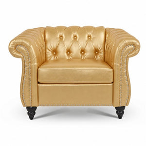English Elm 1 Seater PU Leather Accent Chair Tufted Button Back with Birch Legs for Living Room W680P501764