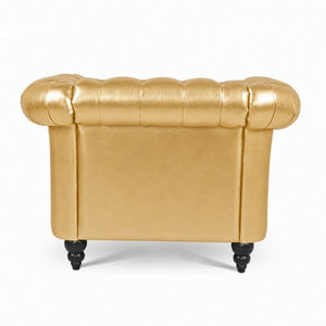 English Elm 1 Seater PU Leather Accent Chair Tufted Button Back with Birch Legs for Living Room W680P501764