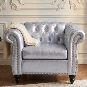 English Elm 1 Seater PU Leather Accent Chair Tufted Diamond Lounge Seat for Living Room W680P501771