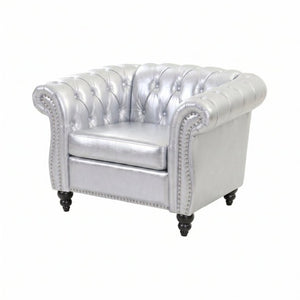 English Elm 1 Seater PU Leather Accent Chair Tufted Diamond Lounge Seat for Living Room W680P501771