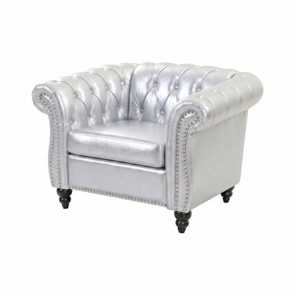 English Elm 1 Seater PU Leather Accent Chair Tufted Diamond Lounge Seat for Living Room W680P501771