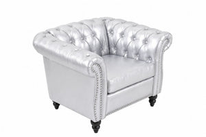 English Elm 1 Seater PU Leather Accent Chair Tufted Diamond Lounge Seat for Living Room W680P501771