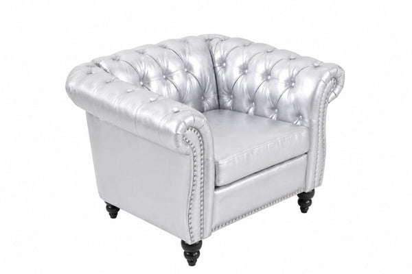 English Elm 1 Seater PU Leather Accent Chair Tufted Diamond Lounge Seat for Living Room W680P501771