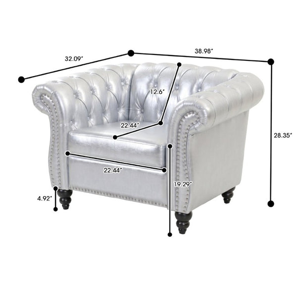 English Elm 1 Seater PU Leather Accent Chair Tufted Diamond Lounge Seat for Living Room W680P501771