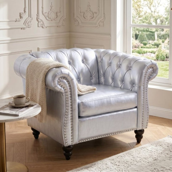 English Elm 1 Seater PU Leather Accent Chair Tufted Diamond Lounge Seat for Living Room W680P501771