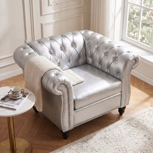 English Elm 1 Seater PU Leather Accent Chair Tufted Diamond Lounge Seat for Living Room W680P501771