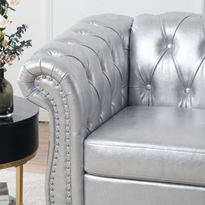 English Elm 1 Seater PU Leather Accent Chair Tufted Diamond Lounge Seat for Living Room W680P501771