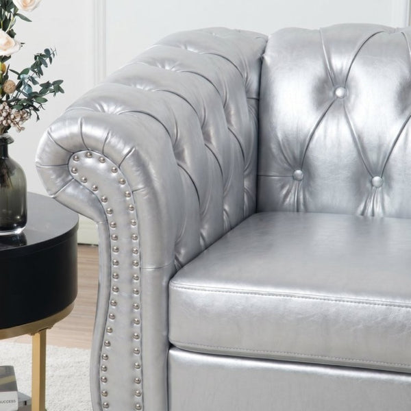 English Elm 1 Seater PU Leather Accent Chair Tufted Diamond Lounge Seat for Living Room W680P501771