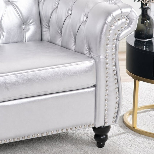 English Elm 1 Seater PU Leather Accent Chair Tufted Diamond Lounge Seat for Living Room W680P501771