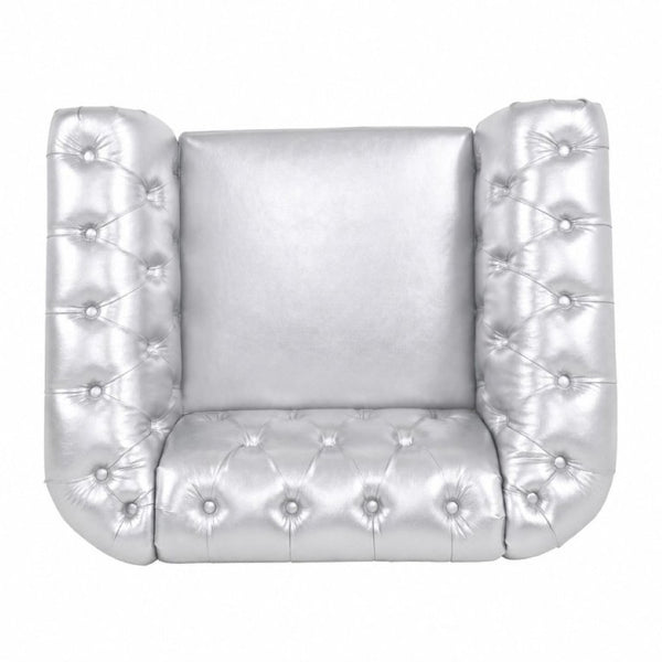 English Elm 1 Seater PU Leather Accent Chair Tufted Diamond Lounge Seat for Living Room W680P501771