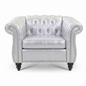 English Elm 1 Seater PU Leather Accent Chair Tufted Diamond Lounge Seat for Living Room W680P501771