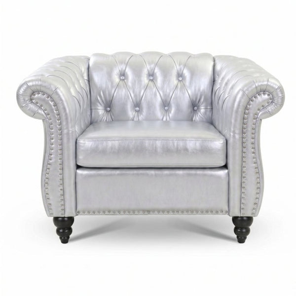 English Elm 1 Seater PU Leather Accent Chair Tufted Diamond Lounge Seat for Living Room W680P501771
