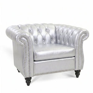 English Elm 1 Seater PU Leather Accent Chair Tufted Diamond Lounge Seat for Living Room W680P501771