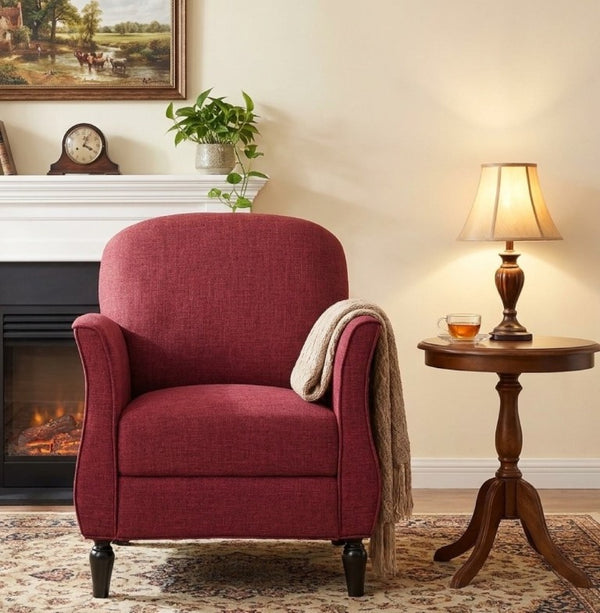 English Elm Traditional Tweed Upholstered Armchair with Solid Wood Legs for Reading or Lounging W680P512787