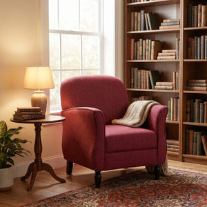 English Elm Traditional Tweed Upholstered Armchair with Solid Wood Legs for Reading or Lounging W680P512787