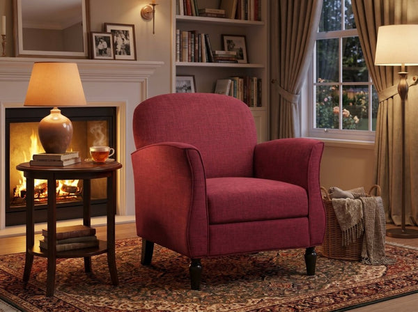English Elm Traditional Tweed Upholstered Armchair with Solid Wood Legs for Reading or Lounging W680P512787
