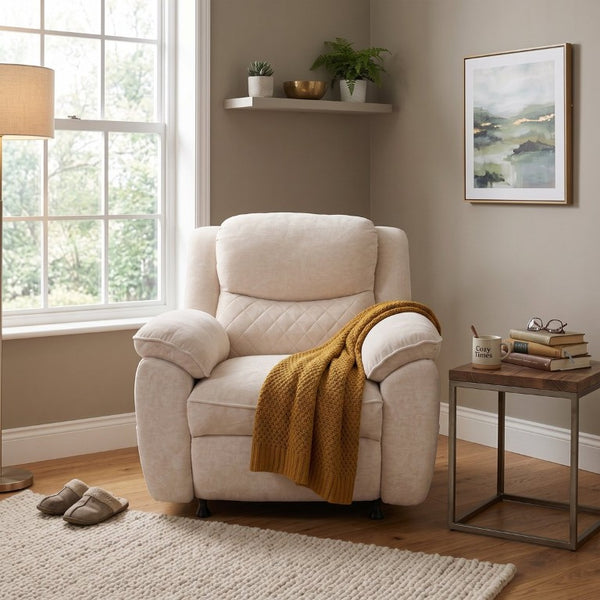 English Elm Thick Padded Power Recliner Accent Chair Ice Silk Velvet Memory Foam Living Room Beige W680P512824