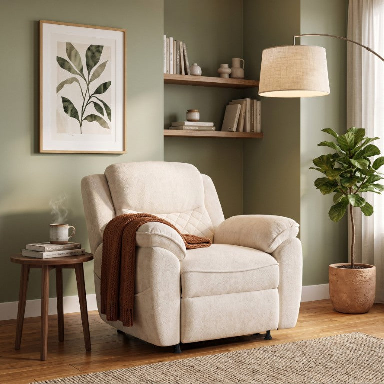 English Elm Thick Padded Power Recliner Accent Chair Ice Silk Velvet Memory Foam Living Room Beige W680P512824