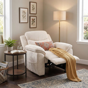 English Elm Thick Padded Power Recliner Accent Chair Ice Silk Velvet Memory Foam Living Room Beige W680P512824