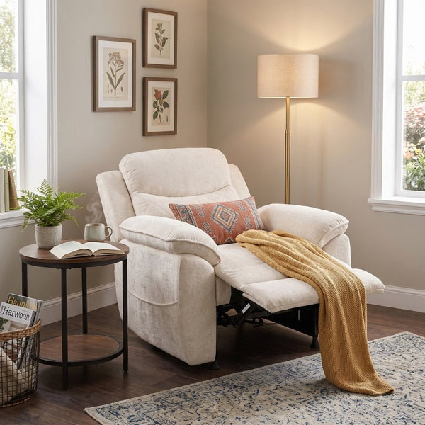 English Elm Thick Padded Power Recliner Accent Chair Ice Silk Velvet Memory Foam Living Room Beige W680P512824