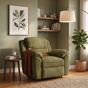 English Elm Thick Padded Power Recliner Accent Chair Ice Silk Velvet Memory Foam Living Room Green W680P512836