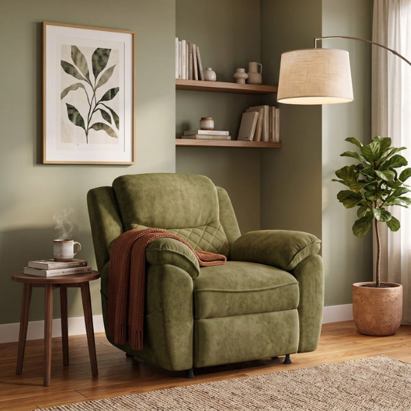 English Elm Thick Padded Power Recliner Accent Chair Ice Silk Velvet Memory Foam Living Room Green W680P512836