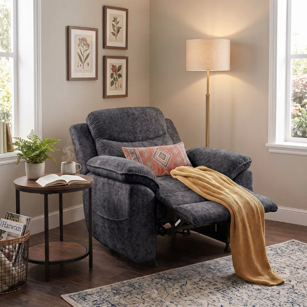 English Elm Thick Padded Power Recliner Accent Chair Ice Silk Velvet Memory Foam Living Room Dark Gray W680P512841