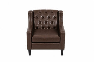 English Elm Dark Faux Leather Wingback Accent Chair Tufted Nailhead Trim Mid-Century Wood Legs Dark Brown W680P526315