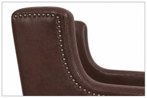 English Elm Dark Faux Leather Wingback Accent Chair Tufted Nailhead Trim Mid-Century Wood Legs Dark Brown W680P526315
