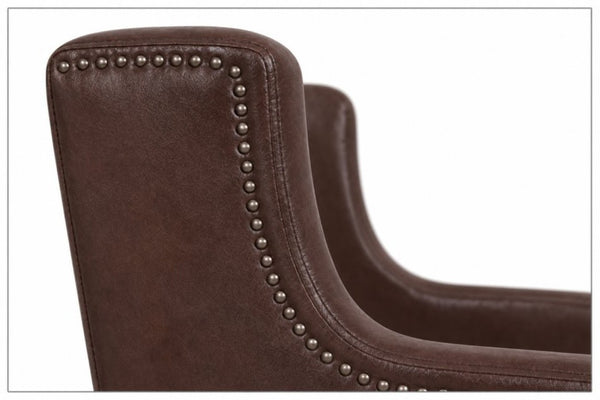 English Elm Dark Faux Leather Wingback Accent Chair Tufted Nailhead Trim Mid-Century Wood Legs Dark Brown W680P526315