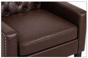 English Elm Dark Faux Leather Wingback Accent Chair Tufted Nailhead Trim Mid-Century Wood Legs Dark Brown W680P526315